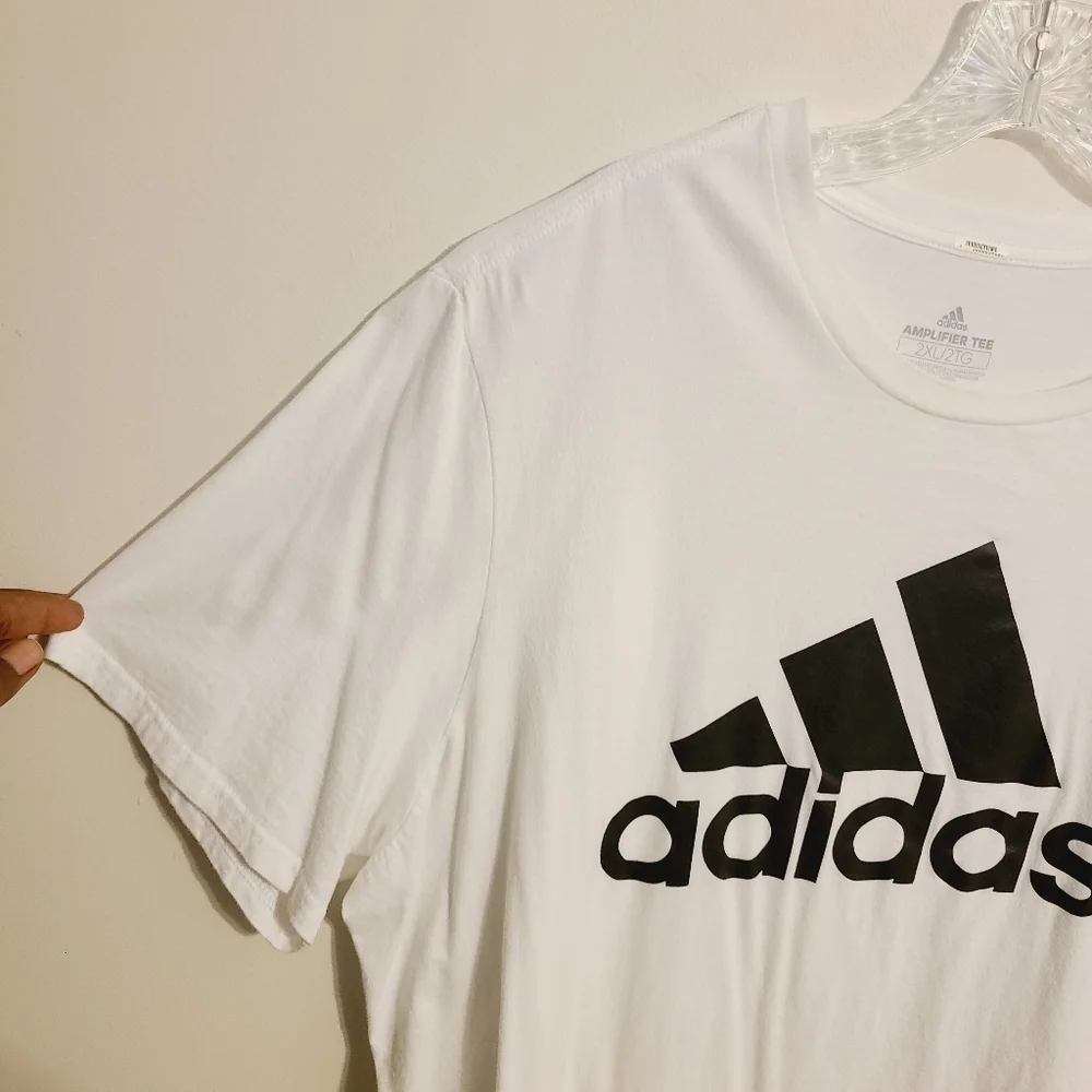 Adidas | Men's White Essential Amplifier Tee With Black Logo (Size 2XL)